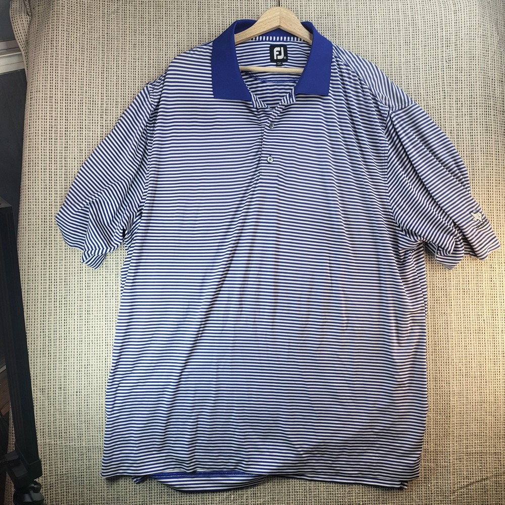 FootJoy Polo Shirt Mens 2XL Blue Striped Golf Performance Onion Creek Club Texas